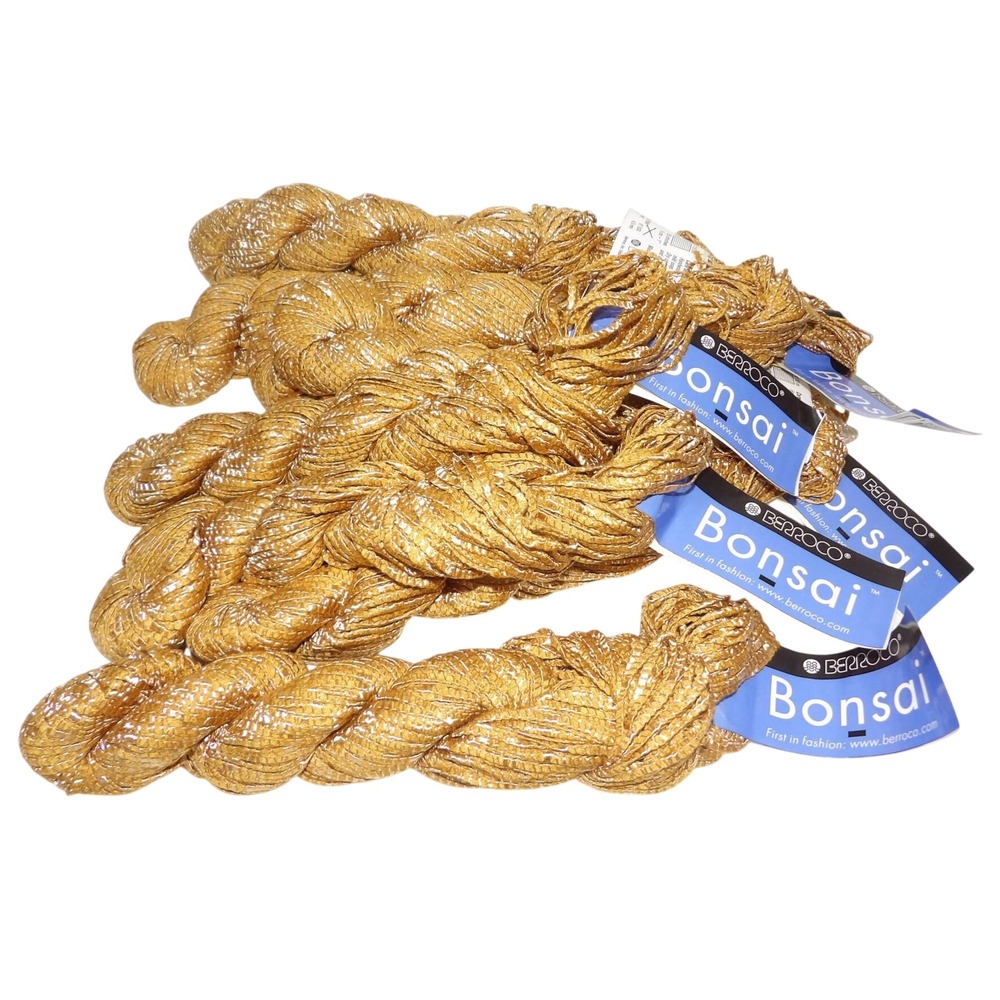 Berroco Bonsai Yarn 4143 Gold Bamboo Nylon Tape Ribbon 10 Skeins Lot 77yds Each